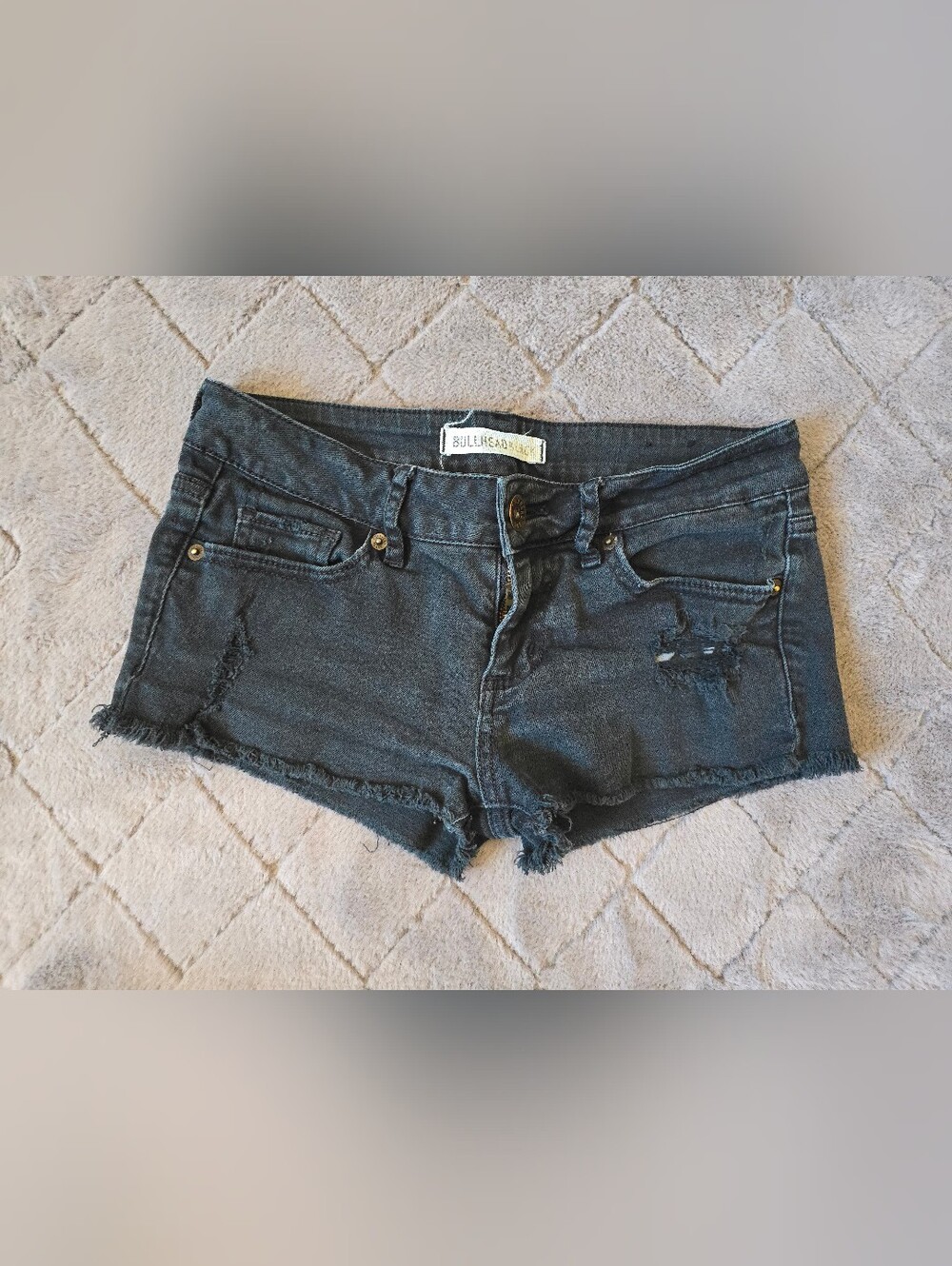 Bullhead Black Distressed Low-Rise Denim Shorts